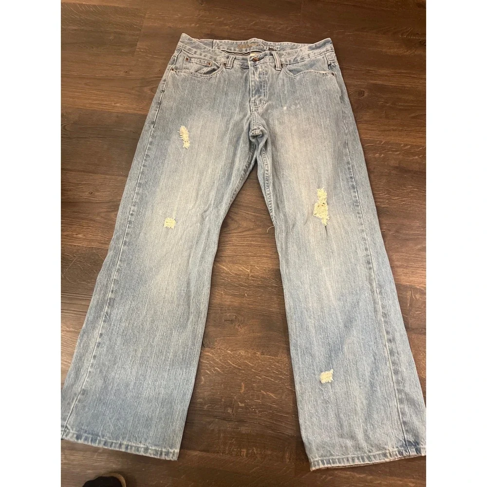Urban Up Mens Relaxed Straight Distressed Light Wash Denim Jeans Size‎ 34x30